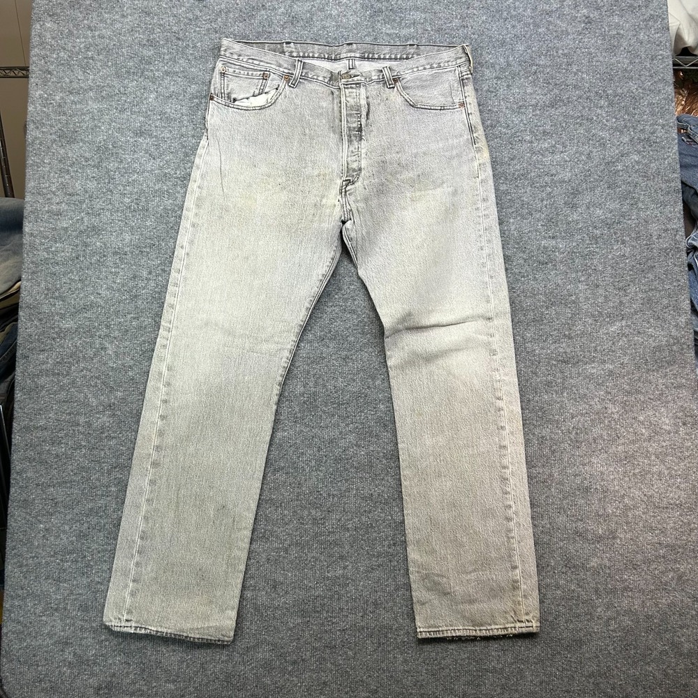 Levi's 501 Jeans Men's Gray Denim Straight Pockets Classic Button Fly - 37X32